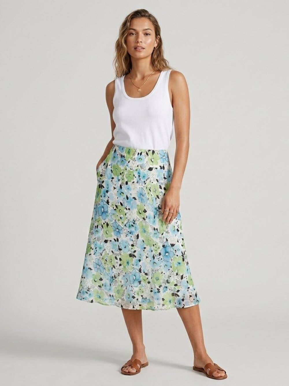 Cleo Petites 90s Y2K Floral Chiffon Midi Skirt